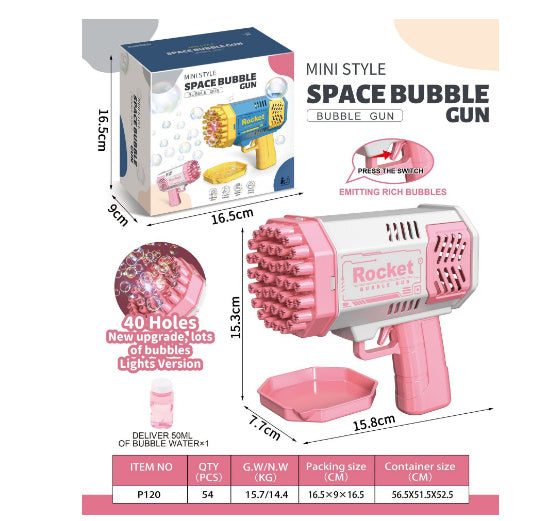 Bubble Rocket 69-Hole Automatic Soap Bubble Blower Gun 🚀🌈