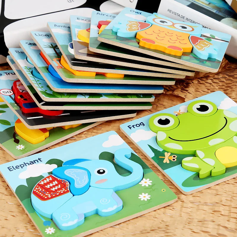 Wooden Montessori Toys Puzzle Educational Animals Cartoon Early Learning Cognition Intelligence Game For Children Kids Toys Gift