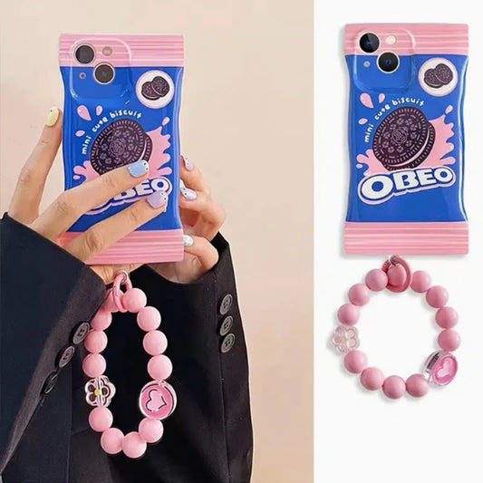 Strawberry Flavored Biscuit Phone Case,For iPhone 14 13 12 11 Pro XS MAX XR 7 8 Plus SE 2020 Silicone Cover With Chain