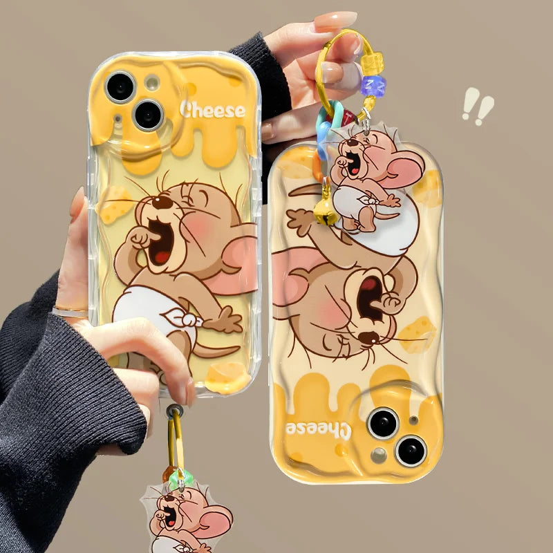 MINISO Cute Yawn Jerry Cartoon Phone Case with Pendant for iPhone 🐭