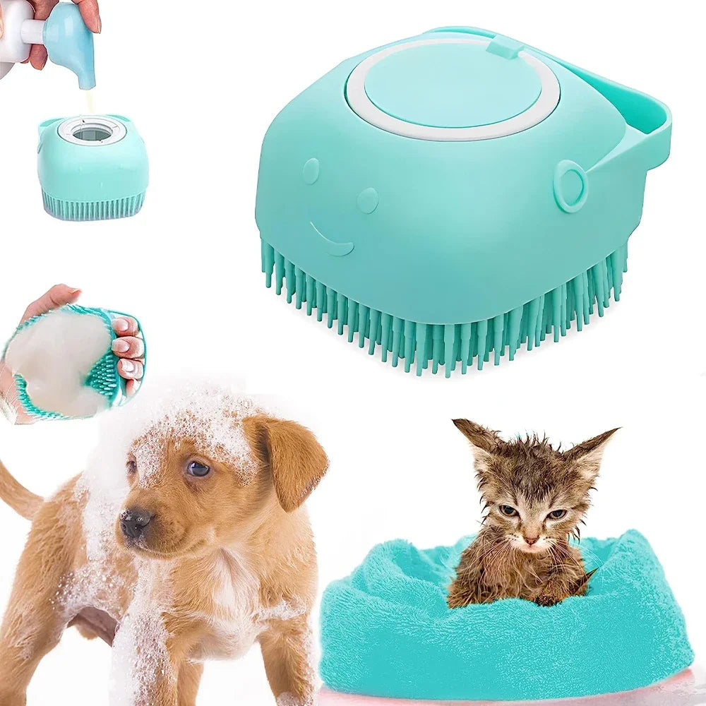 Silicone Pet Shower Brush with Shampoo Dispenser 🐾