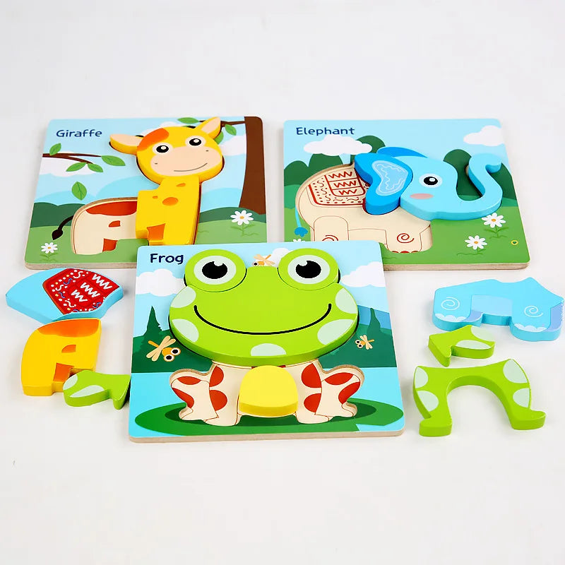 Wooden Montessori Toys Puzzle Educational Animals Cartoon Early Learning Cognition Intelligence Game For Children Kids Toys Gift