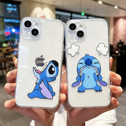 MINISO Stitch Clear Case For iPhone 14 11 12 13 15 Pro MAX XR XS Cute Cartoon TPU Transparent Cover Shell Gifts