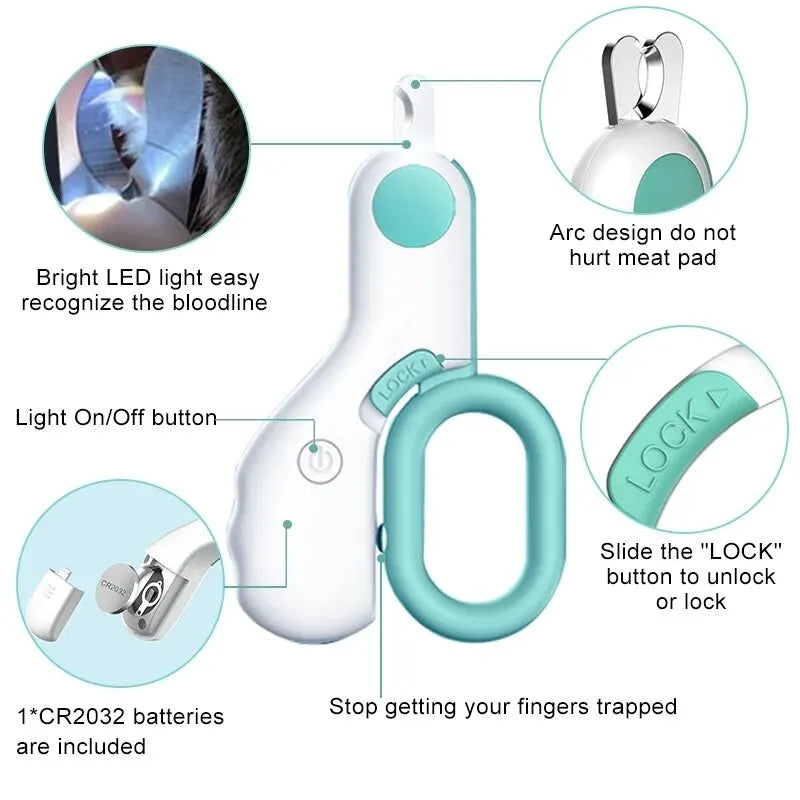 LED Light Cat Dog Nail Clipper Cutter Professional Pet Claw Trimmer with Safety Lock Puppy Kitten Animals Care Grooming Tool Kit