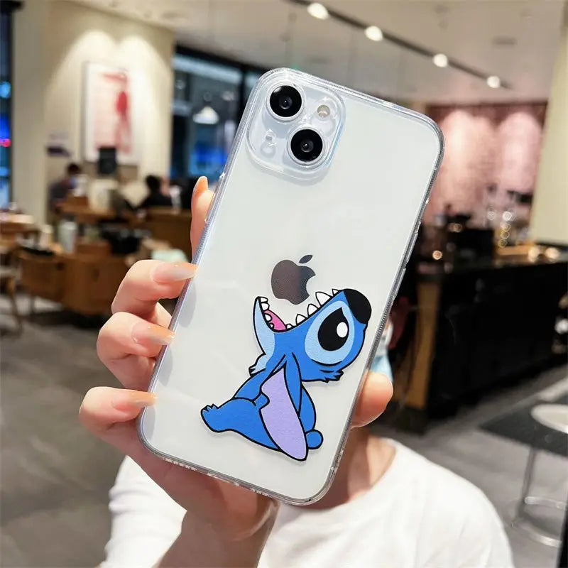 MINISO Stitch Clear Case For iPhone 14 11 12 13 15 Pro MAX XR XS Cute Cartoon TPU Transparent Cover Shell Gifts