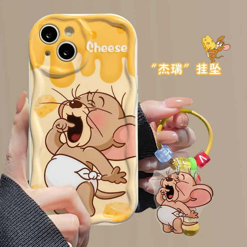 MINISO Cute Yawn Jerry Cartoon Phone Case with Pendant for iPhone 🐭