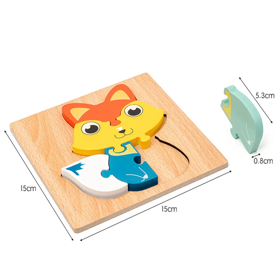 High Quality 3D Wooden Puzzle Baby Cartoon Animal Traffic Jigsaw Early Learning Cognition Game Puzzle Toys for Children