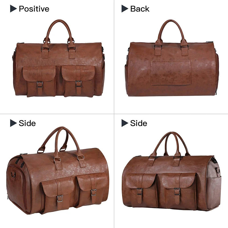2024 New Leather Foldable Duffle Bag Suit Travel Bag Waterproof Vintage Suit Storage Bag Multi Portable Shoe Pouch for Men Women