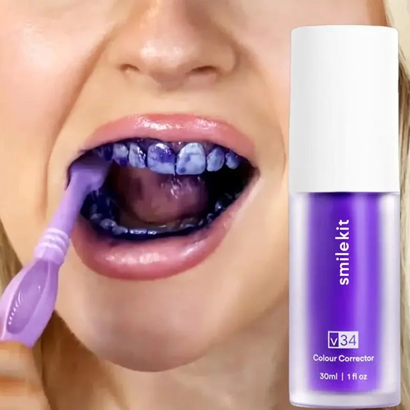 V34 30ml SMILEKIT Purple Whitening Toothpaste Remove Stains Reduce Yellowing Care For Teeth Gums Fresh Breath Brightening Teeth