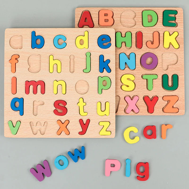 Wooden Alphabet Number Puzzle - Colourful Educational Game