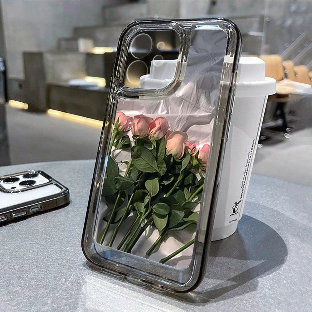 Rose Flower Phone Case For iPhone 14 Pro Case for iPhone 11 13 12 15 Pro Max XR XS X 7 8 Plus SE SE3 Soft Shockproof Clear Cover